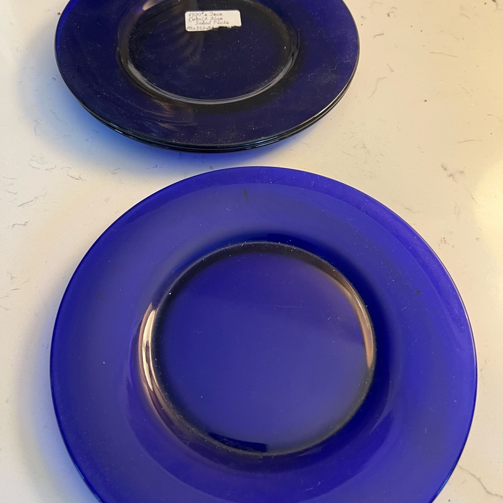 1920s set of 3 True cobalt Blue Glass Plates